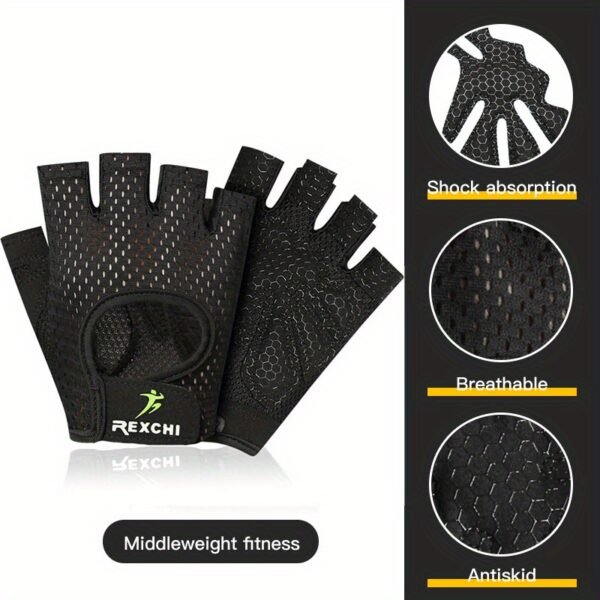 1 Pair REXCHI Half-Finger Fitness Gloves, Non-Slip, Sweat-Absorbent & Breathable, Polyester Knit Fabric, Palm Support, for Men & Women'S Training - Multiple Styles Available, Gym Gloves - Image 3