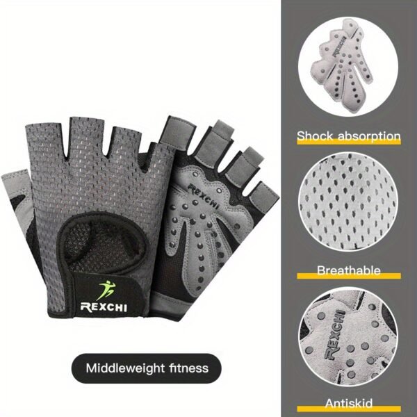 1 Pair REXCHI Half-Finger Fitness Gloves, Non-Slip, Sweat-Absorbent & Breathable, Polyester Knit Fabric, Palm Support, for Men & Women'S Training - Multiple Styles Available, Gym Gloves - Image 8
