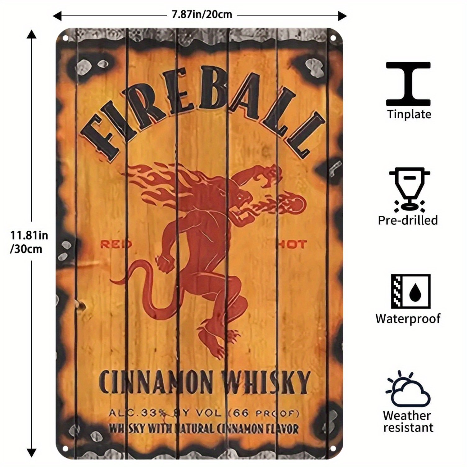 Vintage Fireball Canela Whisky Metal Sign – 11.8″ x 7.87″ | Durable, Waterproof & Easy-to-Hang Decor for Home, Bar, Kitchen