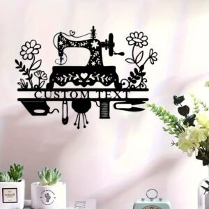 Fully Customizable Vintage Sewing Machine Metal Wall Art | Text & Design Personalization | Multifunctional Hanging Decor Plaque | Farmhouse Style Sewing Room Sign | Ideal Personalized Gift for Grandmothers & Mothers | No Electricity Needed