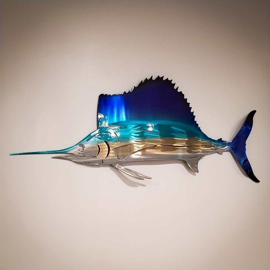 1pc Wrought Iron Sailfish Wall Sculpture, Metal Fish Art for Home Decor, Tropical Fish Wall Hanging, Christmas Gift
