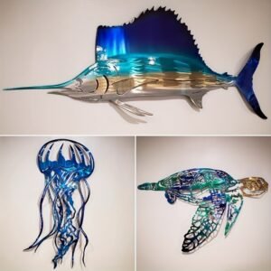 1pc Wrought Iron Sailfish Wall Sculpture, Metal Fish Art for Home Decor, Tropical Fish Wall Hanging, Christmas Gift
