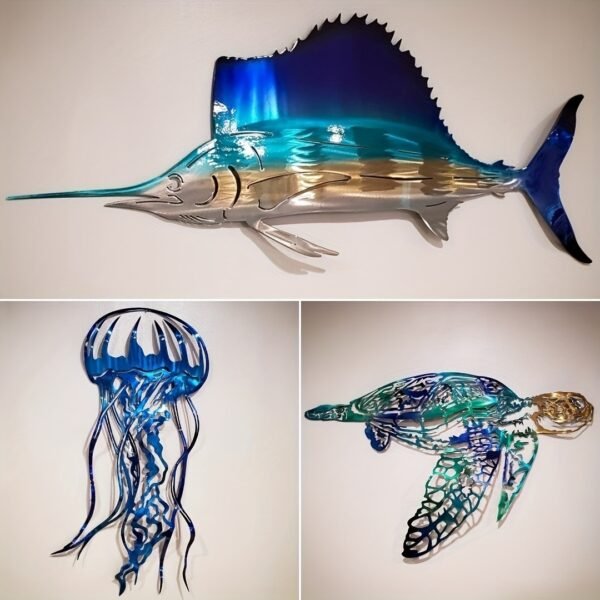 1pc Wrought Iron Sailfish Wall Sculpture, Metal Fish Art for Home Decor, Tropical Fish Wall Hanging, Christmas Gift
