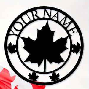 Custom Canadian Maple Leaf Metal Wall Art - Personalized Family Name Sign - Easy Stick-On with No-Residue Adhesive, Perfect for Outdoor Decor