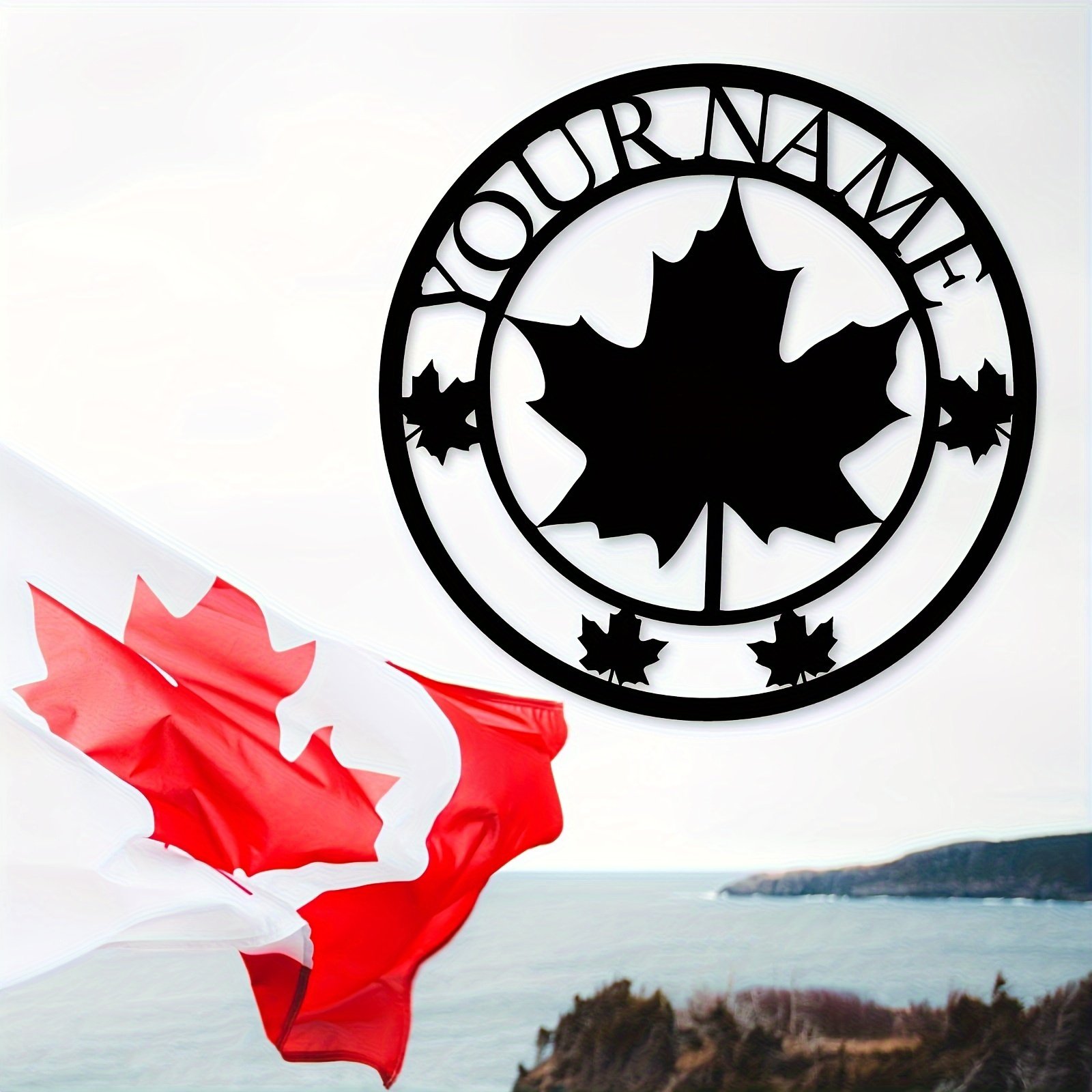 Custom Canadian Maple Leaf Metal Wall Art – Personalized Family Name Sign – Easy Stick-On with No-Residue Adhesive, Perfect for Outdoor Decor