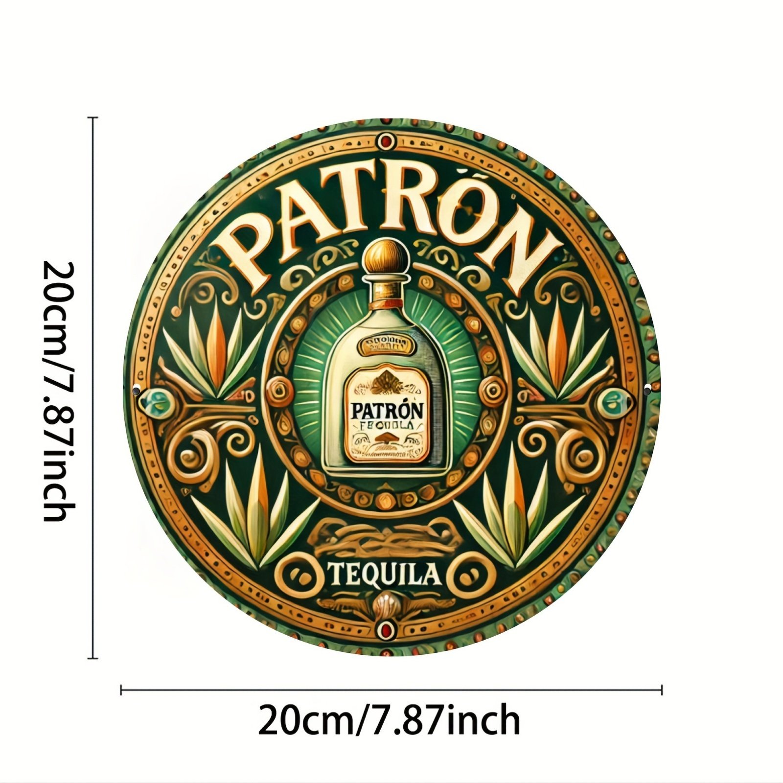 Patron Tequila Aluminum Sign, 1pc Vintage Metal Wall Art for Home, Kitchen, Restaurant, Bedroom, Garden, Garage, Hotel, Office Decor – 7.87inch Circular High-Definition Print, Durable and Deform-Resistant