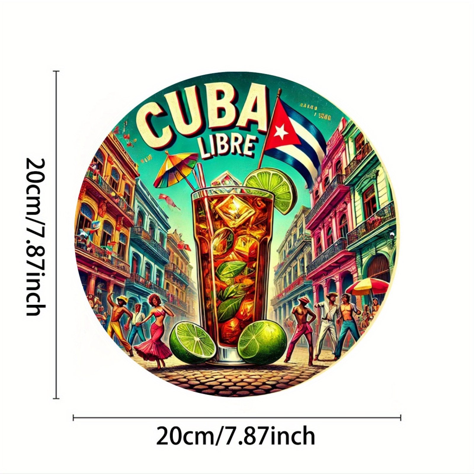 Vintage Cuba Libre Aluminum Tin Sign, 2D Round Metal Wall Plaque 8×8 Inches, Retro Cuban Art Decor for Indoor Outdoor Use, Ideal for Home, Farm, Restaurant, Garden, Bar, Cafe, Gym