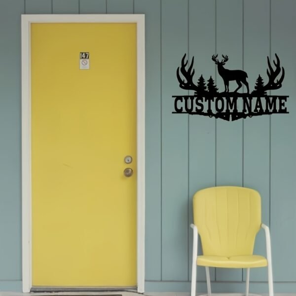 Customizable Metal Elk Silhouette Wall Art, Personalized Family Name Metal Sign, Decorative Indoor/Outdoor Moose-Themed Metal Plaque, Ideal for Entryway, Garden, Home, Kitchen, Dining Room Decor, Hollow Cut Craft, Event and Party Accent, Unique Holiday Gift - No Electricity Needed - Image 4