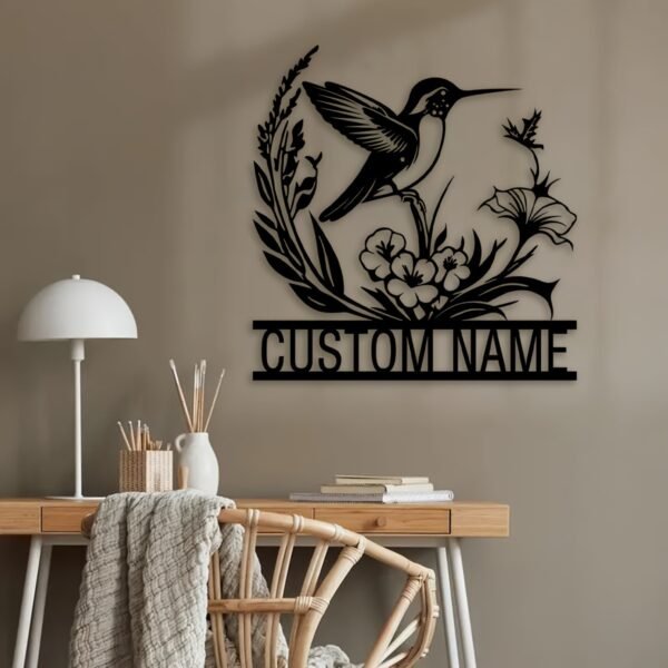 1pc Customizable Metal Hummingbird & Floral Wall Art with Personalized Name - Elegant Farmhouse Decor for Porch, Patio | Ideal Gift for Valentine's, Christmas, Halloween, Thanksgiving | Indoor/Outdoor Metal Wall Hanging, Indoor Wall Art|Customizable Decor|Sleek Metal Finish, Outdoor Decor - Image 4
