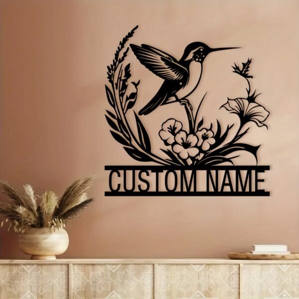 1pc Customizable Metal Hummingbird & Floral Wall Art with Personalized Name - Elegant Farmhouse Decor for Porch, Patio | Ideal Gift for Valentine's, Christmas, Halloween, Thanksgiving | Indoor/Outdoor Metal Wall Hanging, Indoor Wall Art|Customizable Decor|Sleek Metal Finish, Outdoor Decor - Image 5