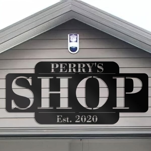 1pc Personalized Custom Metal Sign "Perry's Shop" - Durable Outdoor Decor, Black & White Address Plaque with Established Year, Wall Mount, No Electricity Needed, for Home or Business, Metal Outdoor Decor - Image 2