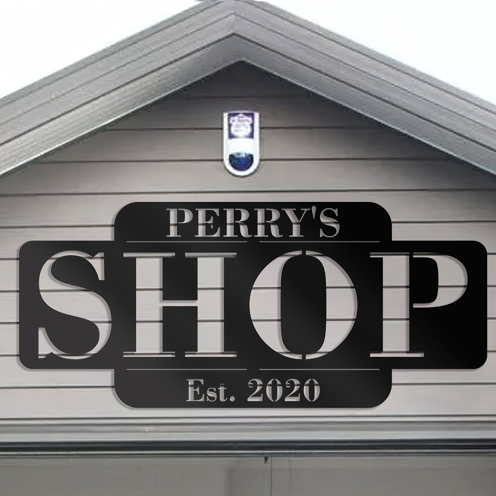 1pc Personalized Custom Metal Sign “Perry’s Shop” – Durable Outdoor Decor, Black & White Address Plaque with Established Year, Wall Mount, No Electricity Needed, for Home or Business, Metal Outdoor Decor
