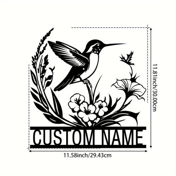 1pc Customizable Metal Hummingbird & Floral Wall Art with Personalized Name - Elegant Farmhouse Decor for Porch, Patio | Ideal Gift for Valentine's, Christmas, Halloween, Thanksgiving | Indoor/Outdoor Metal Wall Hanging, Indoor Wall Art|Customizable Decor|Sleek Metal Finish, Outdoor Decor - Image 3