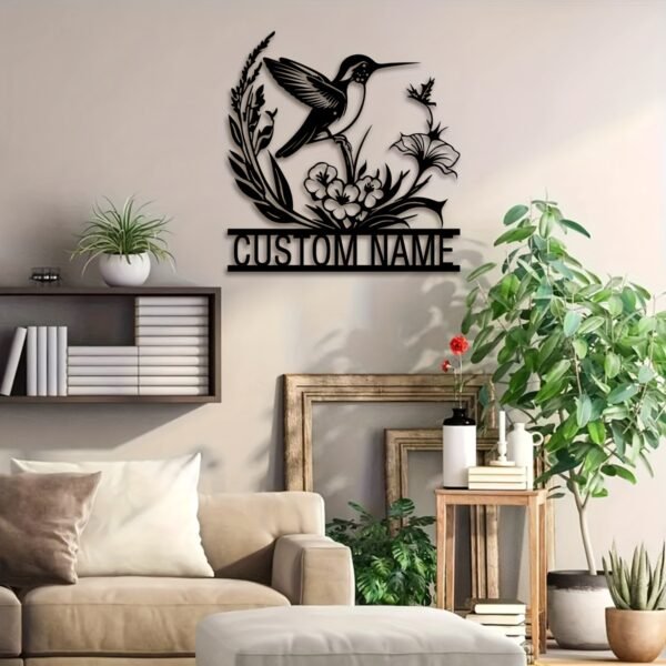 1pc Customizable Metal Hummingbird & Floral Wall Art with Personalized Name - Elegant Farmhouse Decor for Porch, Patio | Ideal Gift for Valentine's, Christmas, Halloween, Thanksgiving | Indoor/Outdoor Metal Wall Hanging, Indoor Wall Art|Customizable Decor|Sleek Metal Finish, Outdoor Decor - Image 9
