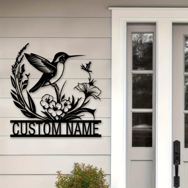 1pc Customizable Metal Hummingbird & Floral Wall Art with Personalized Name - Elegant Farmhouse Decor for Porch, Patio | Ideal Gift for Valentine's, Christmas, Halloween, Thanksgiving | Indoor/Outdoor Metal Wall Hanging, Indoor Wall Art|Customizable Decor|Sleek Metal Finish, Outdoor Decor - Image 7