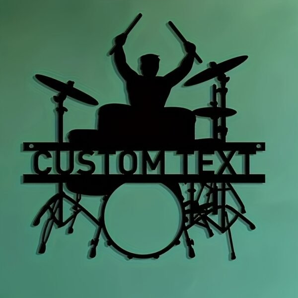 1pc Customizable Vintage Drummer Metal Wall Sign - Personalized Music Studio Nameplate, Drum Wall Art Decor, Unique Birthday Gift for Son, No Power Needed, Iron Material, Easy Install with Traceless Double-Sided Tape