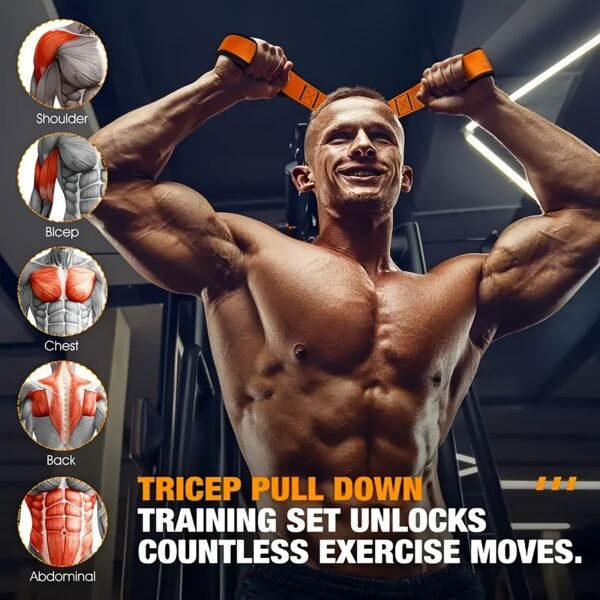 The 5pcs multifunctional heavy-duty upper arm strength training kit, made of latex, includes 2 handles, a door anchor, a foot support and 3 75-pound resistance bands, designed for tricep pushes, face pulls, bicep rotations and upper arm, back, abs an, Perfect for Thanksgiving - Image 6