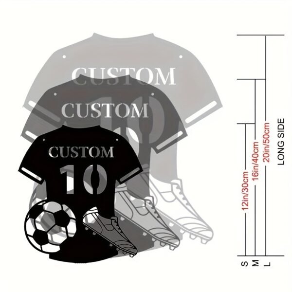 Personalized Soccer Sign Metal Wall Art Deco - Custom Name & Number Football Jersey Wall Decor, Reusable Pre-pasted Matte Metal Mural for Home Decor, Detachable Artistic Sports-Themed Gift - Image 3