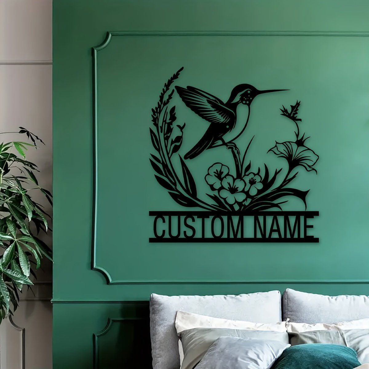 1pc Customizable Metal Hummingbird & Floral Wall Art with Personalized Name – Elegant Farmhouse Decor for Porch, Patio | Ideal Gift for Valentine’s, Christmas, Halloween, Thanksgiving | Indoor/Outdoor Metal Wall Hanging, Indoor Wall Art|Customizable Decor|Sleek Metal Finish, Outdoor Decor