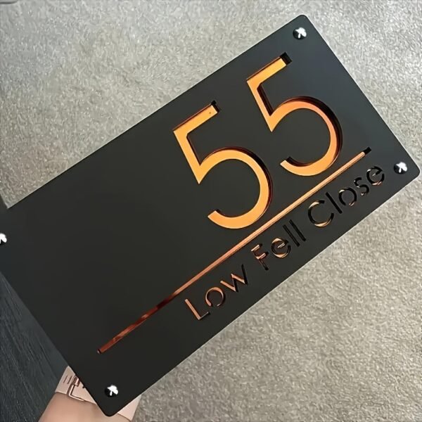 Custom Personalized House Number Sign - Waterproof & UV Resistant, Easy to Hang, Stylish Metal Design with Golden Numbers, Ideal for Outdoor Use, Personalized Address Plaque, Outdoor Wall Decor|Stylish Metal Sign|Durable Wall Plaque, House Number Sign - Image 4