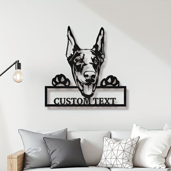 Customizable Doberman Metal Wall Art, Black Iron Animal Theme Decorative Sign with Personalized Text, Perfect Gift for Dog Lovers, Wall Mounted Room Decor, Dog Decor