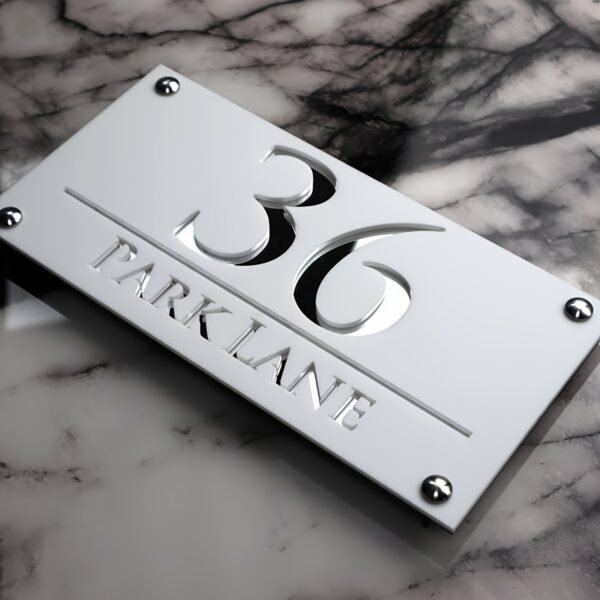 2D Flat, White Gray Frosted Board Personalized Laser Cutting Customized Acrylic Embossed Nordic Door Sign Outdoor Street Address Name - Image 4