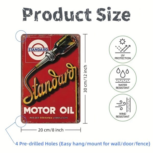 2D 8pcs Retro Metallic Signboard - Pump and Engine Oil Pattern for Home, Bar, Men'S Cave and Garage Decorations | Weatherproof and Pre-Drilled - Image 4