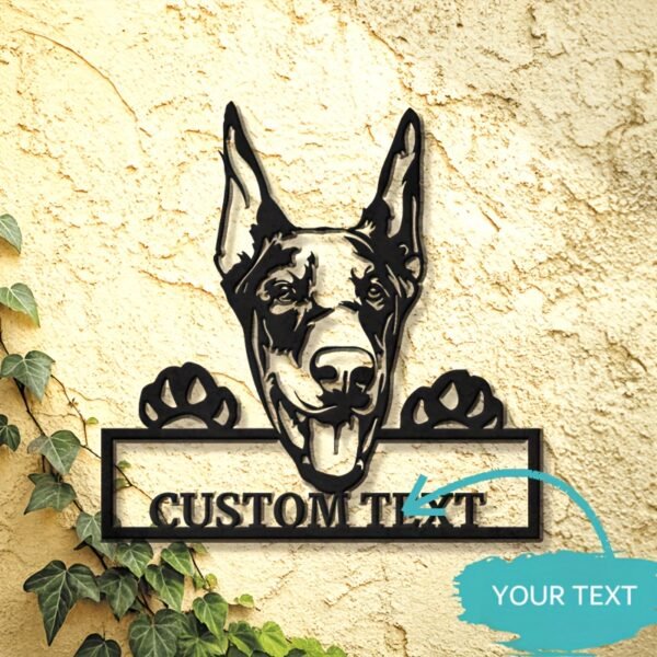 Customizable Doberman Metal Wall Art, Black Iron Animal Theme Decorative Sign with Personalized Text, Perfect Gift for Dog Lovers, Wall Mounted Room Decor, Dog Decor - Image 2