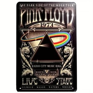 Vintage 70s Metal Sign - Retro Rock Band Decor, 12x8 Inch, Black with Rainbow & Stars, Iron Material, for Music Hall & Stage Enthusiasts