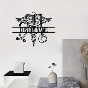 Custom Caduceus Wall Art - Personalized Nurse & Doctor Name Sign, Stethoscope Metal Decor for Home, Weatherproof with Textured Powder Coat Finish