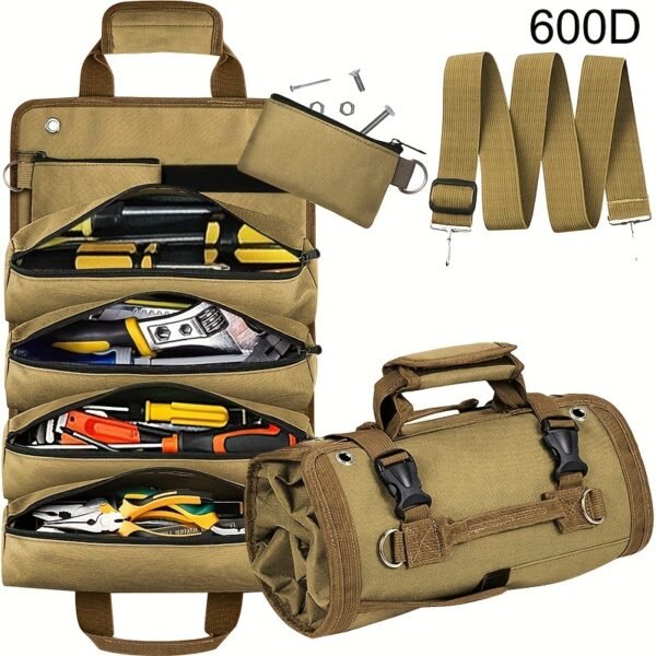 Heavy Duty Roll Up Tool Bag with Detachable Pouches, Portable Tool Organizer for Electricians, Mechanics, and Fathers' Day Gifts - Image 12