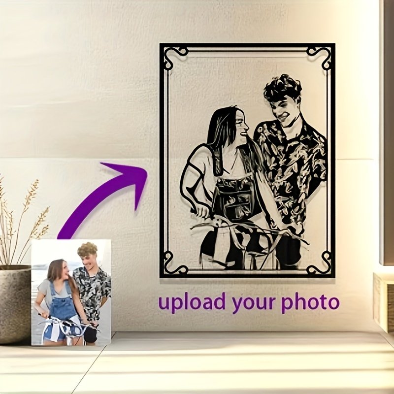 Custom Metal Wall Art – Personalized Photo Frame for Home Decor, Perfect Gift for Friends & Family, Modern Hanging Portrait Sculpture for Mother’s Day, Father’s Day, Graduation, Thanksgiving, St. Patrick’s Day – Indoor Vertical Wall Decoration with Ornate Frame Design, Large Wall Art