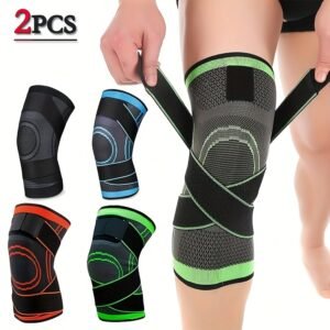 2pcs Adjustable Knee Support Braces for Men & Women - Breathable Mesh with Stabilizing Straps for Running, Cycling & Sports - Black, Blue, Green Options - Ergonomic Design for Maximum Support & Comfort