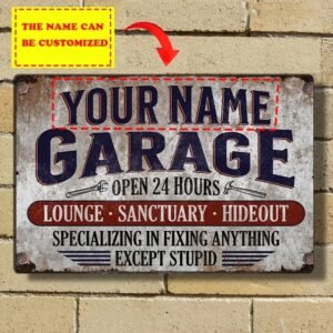 Customizable Vintage Metal Garage Sign - Classic Nameplate, Scratch-Resistant and Waterproof, High-Gloss Aluminum Wall Decor for Man Cave, Perfect for Home Entrance and More, No Power Needed, Garage Decor, Rest Room Sanctuary, Multipurpose Decor