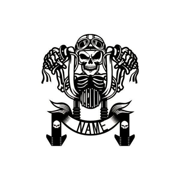 1pc Bohemian Style Metal Wall Art - Skull Motorcycle Rider with Goggles & Leather Jacket Design | Personalized Name Option | Durable Black & White Decor for Biker Bars & Home | Ideal Gift for Motorcycle Enthusiasts | Bohemian Decor