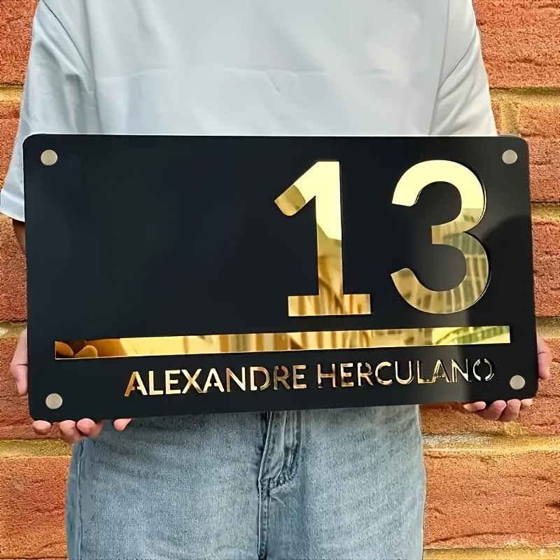 Custom Personalized House Number Sign – Waterproof & UV Resistant, Easy to Hang, Stylish Metal Design with Golden Numbers, Ideal for Outdoor Use, Personalized Address Plaque, Outdoor Wall Decor|Stylish Metal Sign|Durable Wall Plaque, House Number Sign