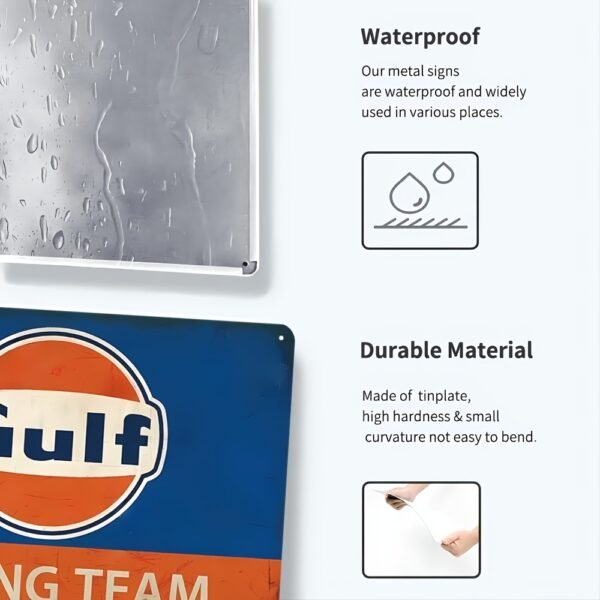 2D 8pcs Retro Metallic Signboard - Pump and Engine Oil Pattern for Home, Bar, Men'S Cave and Garage Decorations | Weatherproof and Pre-Drilled - Image 6