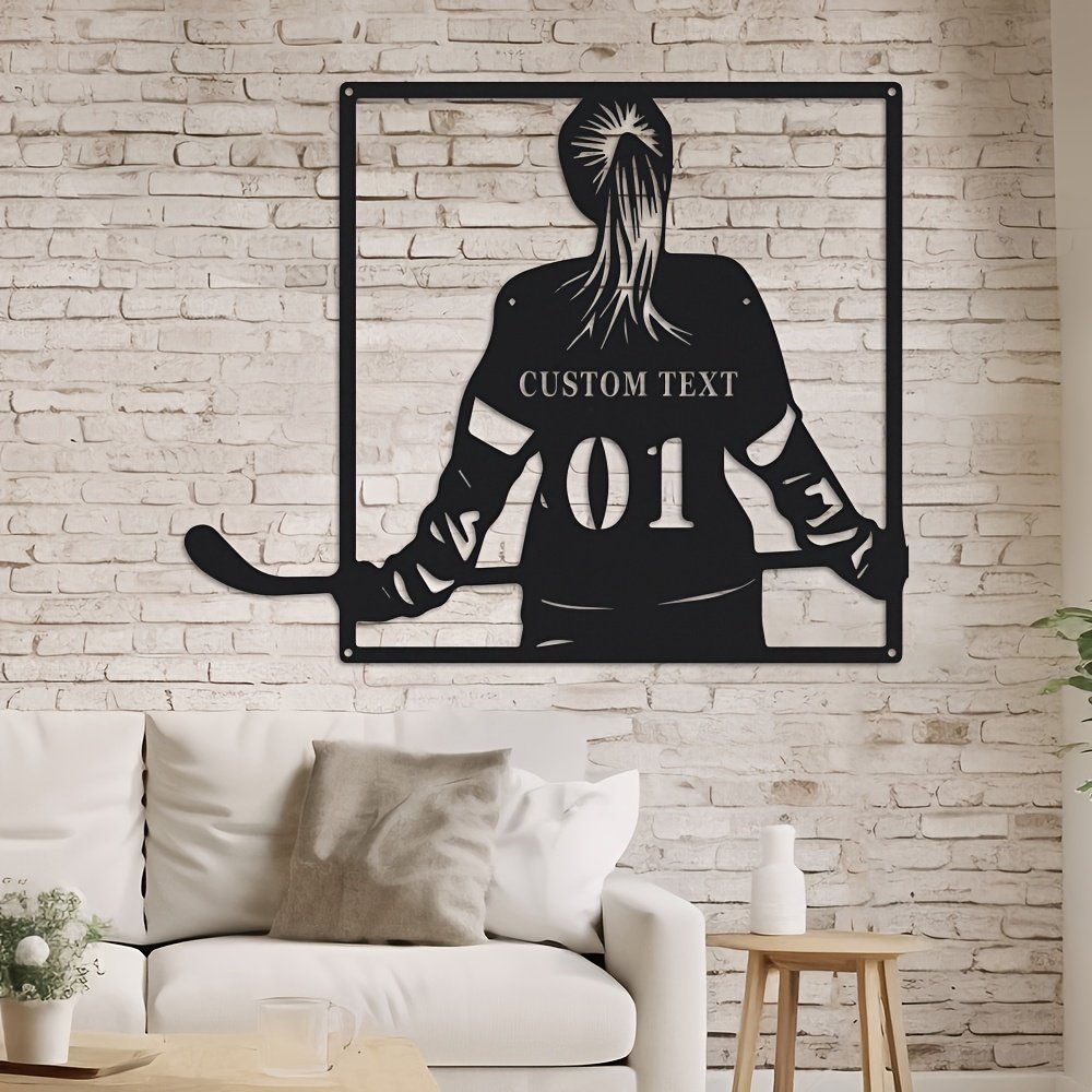 1pc Personalized Ice Hockey Player Metal Wall Art, Custom Name, Bohemian Style Hanging Decor, Versatile Statue Wall Ornament for Living Room, Office, Outdoor Porch – Farmhouse Kitchen Decoration, Art Deco, Wall Mount, Sports Theme, Original Artwork, Ideal for Christmas, Easter, Thanksgiving, Valentine’S Day, Graduation