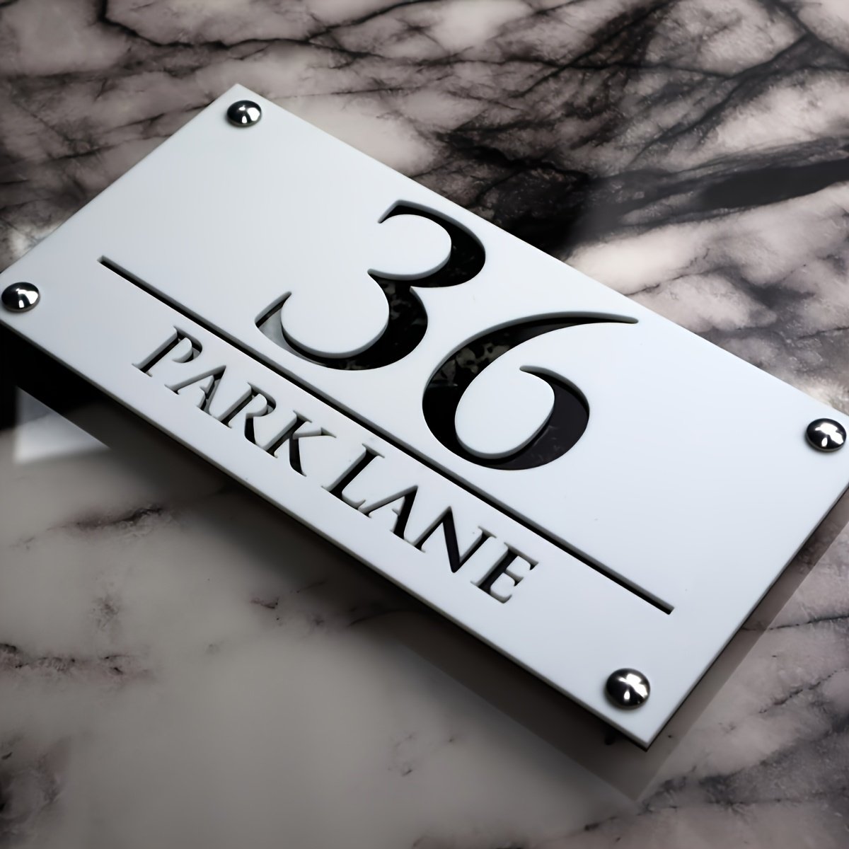 2D Flat, White Gray Frosted Board Personalized Laser Cutting Customized Acrylic Embossed Nordic Door Sign Outdoor Street Address Name