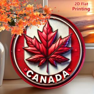 2D Flat 1pc, Round 8x8" Rustic Vintage Maple Leaf Metal Sign - Unique Canadian Souvenir Gift for Home, Farmhouse & Garden Decor, 2D Flat