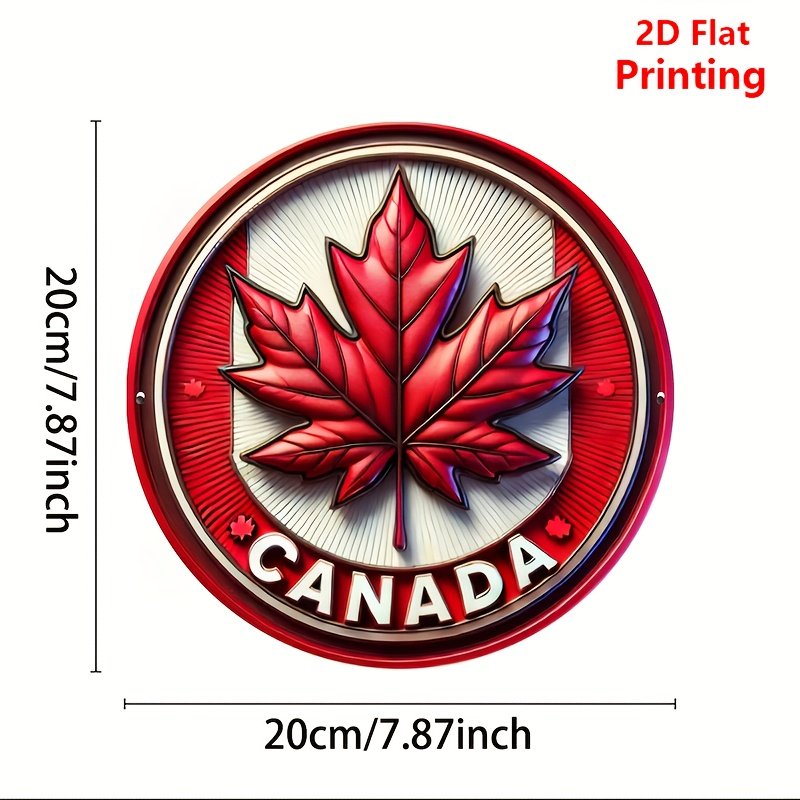 2D Flat 1pc, Round 8×8″ Rustic Vintage Maple Leaf Metal Sign – Unique Canadian Souvenir Gift for Home, Farmhouse & Garden Decor, 2D Flat