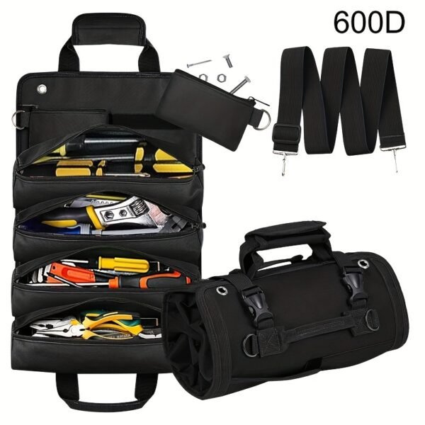 Heavy Duty Roll Up Tool Bag with Detachable Pouches, Portable Tool Organizer for Electricians, Mechanics, and Fathers' Day Gifts - Image 8