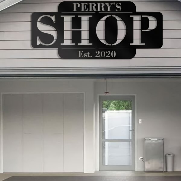 1pc Personalized Custom Metal Sign "Perry's Shop" - Durable Outdoor Decor, Black & White Address Plaque with Established Year, Wall Mount, No Electricity Needed, for Home or Business, Metal Outdoor Decor - Image 4