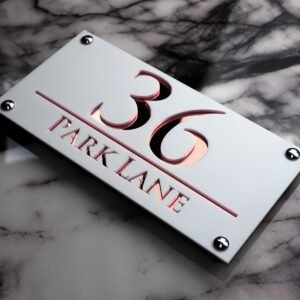 2D Flat, White Gray Frosted Board Personalized Laser Cutting Customized Acrylic Embossed Nordic Door Sign Outdoor Street Address Name