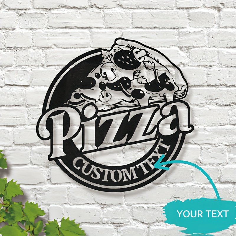Customizable Pizza Metal Wall Art Sign – Personalized Italian Restaurant & Pizzeria Decoration, Black & White Pepperoni Design, Durable Metal Material, Indoor/Outdoor Use, High-Quality & Weather-Resistant, Restaurant Wall Decor|Art Deco Style|Weatherresistant Sign, Pizza Decor
