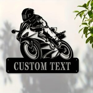 Custom Motorcycle Rider Metal Wall Sign - Personalized Family Name & Door Number, Indoor/Outdoor Decor, Rustic Home Accent, Ideal Housewarming Gift, Country Style, Wall Plaque