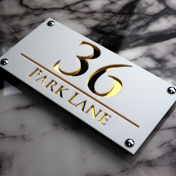 2D Flat, White Gray Frosted Board Personalized Laser Cutting Customized Acrylic Embossed Nordic Door Sign Outdoor Street Address Name - Image 5