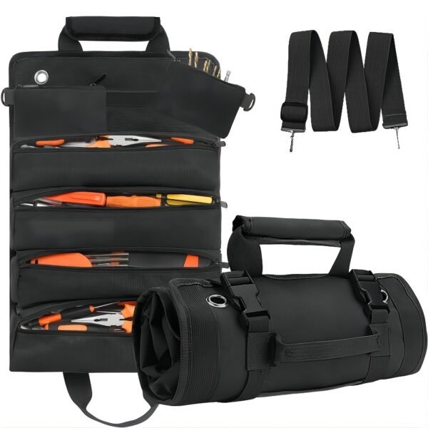 Heavy Duty Roll Up Tool Bag with Detachable Pouches, Portable Tool Organizer for Electricians, Mechanics, and Fathers' Day Gifts - Image 6