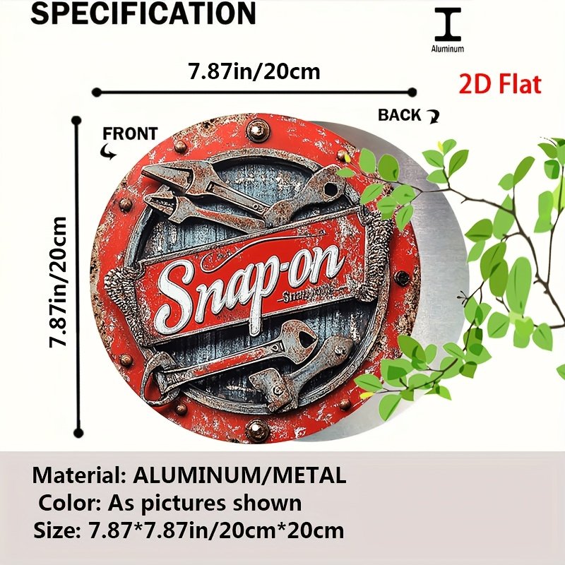2D Flat 1pc Vintage Metal Sign Snap-on Tools Aluminum Round Poster Bold and Industrial Design Retro Vintage Look Wall Art for Bar, Café, Beach House, Backyard 7.8×7.8 Inch, 2D Flat, Perfect for Room Decor