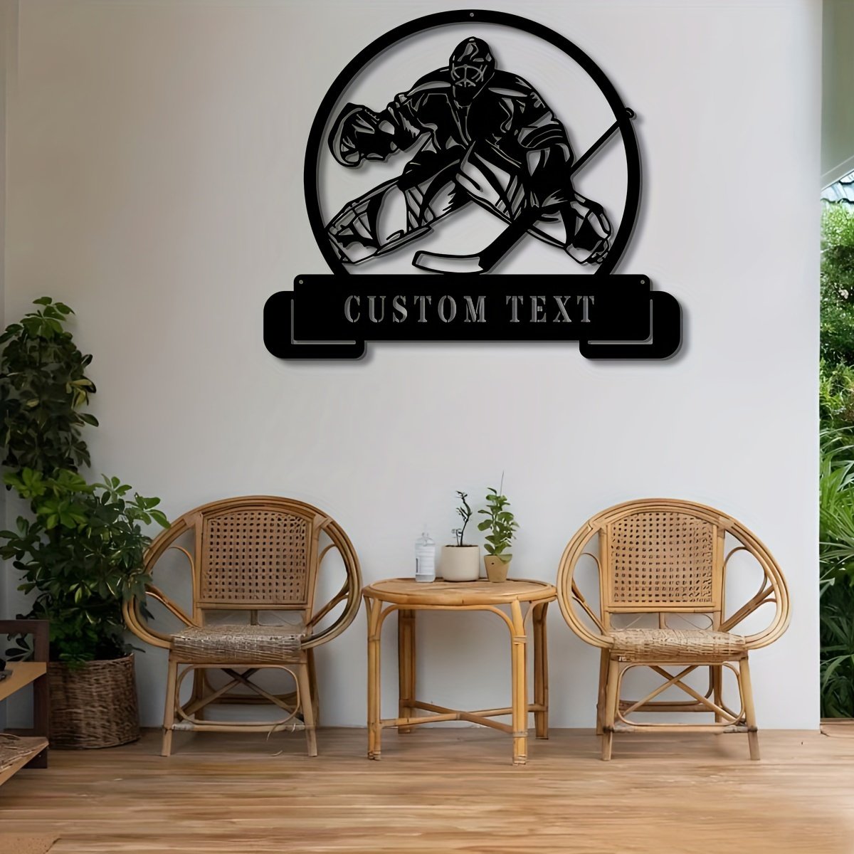 Custom Hockey Player Metal Wall Art – Personalized Name Decor for Bedroom, Kitchen, Living Room, Office, Patio – 15.74 Inch Farmhouse Style Metal Sign with Ice Hockey Design – Perfect Gift for Sports Fans, Sports Room Decor | Bohemian Style Decor | Sleek Black Finish